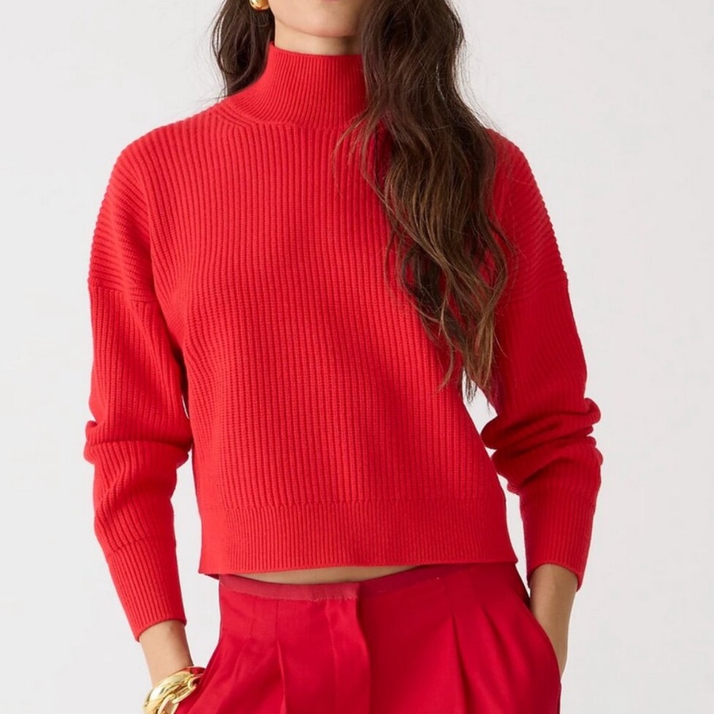J. Crew - Ribbed Turtleneck Sweater in Stretch Yarn in Cherry Red
